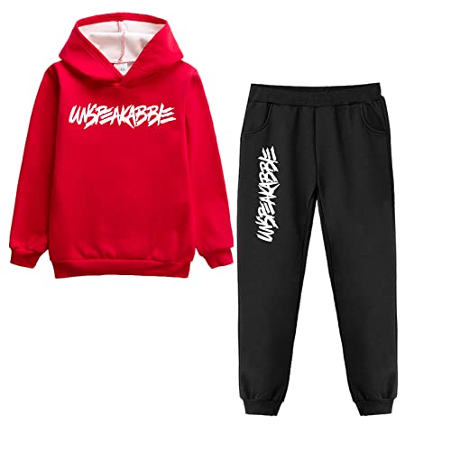 amropi Jungen Hoodie Trainingsanzug Sweatshirt Top und Jogging Hose Kleidungsset (rot Schwarz pelzgefüttert, 4-5 Jahre) von amropi