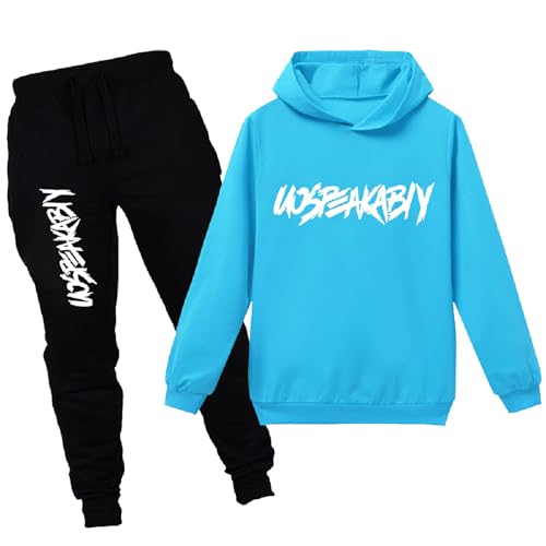 amropi Jungen Hoodie Trainingsanzug Sweatshirt Top und Jogging Hose Kleidungsset Himmelblau-2, 4-5 Jahre von amropi