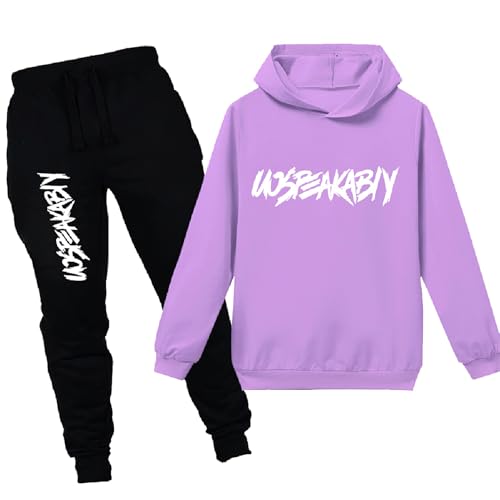 amropi Jungen Hoodie Trainingsanzug Sweatshirt Top und Jogging Hose Kleidungsset Violett-2, 13-14 Jahre von amropi