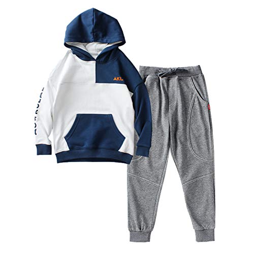 amropi Jungen Hoodie Trainingsanzug Sweatshirt Top und Jogging Hose Kleidungsset Weiß Grau, 5-6 Jahre von amropi