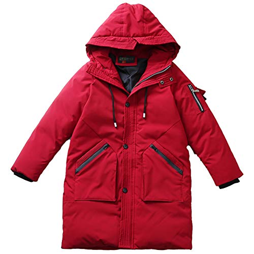 amropi Jungen Jacke Mantel Warm Lang Parka Kapuzen Outwear Wintermantel (Rot, 7-8 Jahre) von amropi