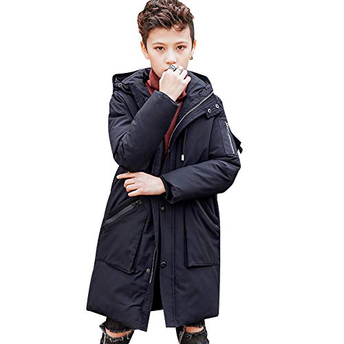 amropi Jungen Jacke Mantel Warm Lang Parka Kapuzen Outwear Wintermantel (Schwarz, 12-13 Jahre) von amropi