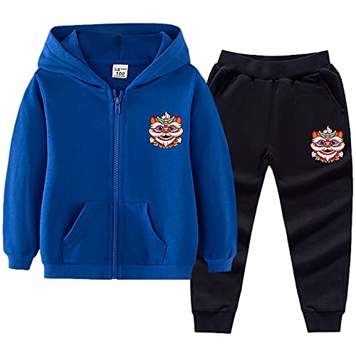 amropi Jungen Jogginganzug Tierdruck Trainingsanzug Kapuzenpullover Jogging Hose Sportanzug Blau Schwarz, 6-7 Jahre von amropi