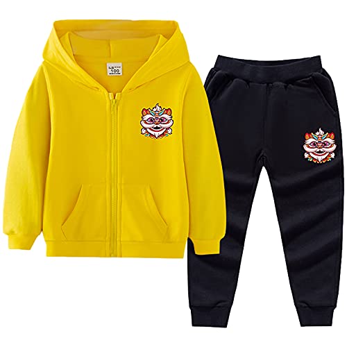 amropi Jungen Jogginganzug Tierdruck Trainingsanzug Kapuzenpullover Jogging Hose Sportanzug Gelb Schwarz, 11-12 Jahre von amropi