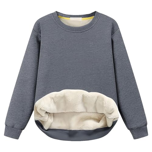 amropi Jungen Mädchen Fleece gefüttert Sweatshirt Kinder Sherpa Pullover Warm Winter Sweater Dunkelgrau, 7-8 Jahre von amropi