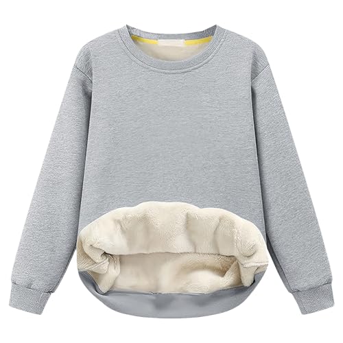 amropi Jungen Mädchen Fleece gefüttert Sweatshirt Kinder Sherpa Pullover Warm Winter Sweater Lichtgrau, 8-9 Jahre von amropi