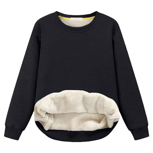 amropi Jungen Mädchen Fleece gefüttert Sweatshirt Kinder Sherpa Pullover Warm Winter Sweater Schwarz, 8-9 Jahre von amropi
