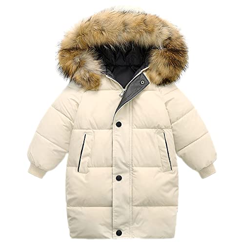 amropi Jungen Mantel Mädchen Jacke mit Kapuze Winterjacke WinterJungen Manteljacke Beige,5-6 Jahre von amropi