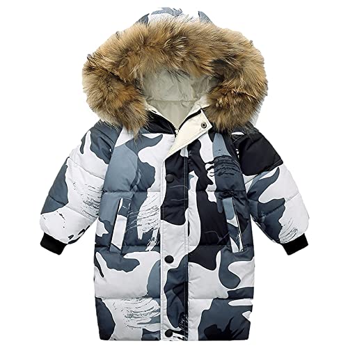 amropi Jungen Mantel Mädchen Jacke mit Kapuze Winterjacke WinterJungen Manteljacke Tarnung Grau,7-8 Jahre von amropi