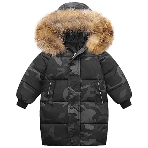 amropi Jungen Mantel Mädchen Jacke mit Kapuze Winterjacke WinterJungen Manteljacke Tarnung Schwarz,3-4 Jahre von amropi