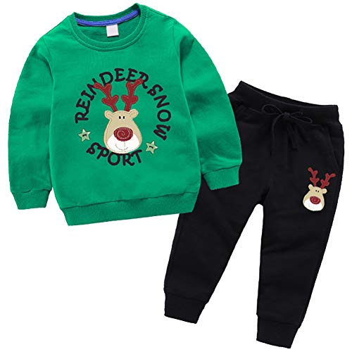 amropi Jungen Rentier Gedruckt Trainingsanzug Sweatshirt Top und Jogging Hose Kleidungsset Grün Schwarz,2-3 Jahre von amropi