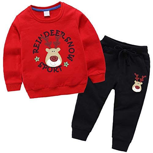 amropi Jungen Rentier Gedruckt Trainingsanzug Sweatshirt Top und Jogging Hose Kleidungsset Rot Schwarz,12-18 Monate von amropi