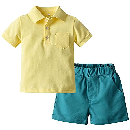amropi Jungen T-Shirt und Shorts Set Sommer Kurzarm Shirt und Kurze Hose Outfits Bekleidungsset Gelb Blau,18-24 Monate von amropi