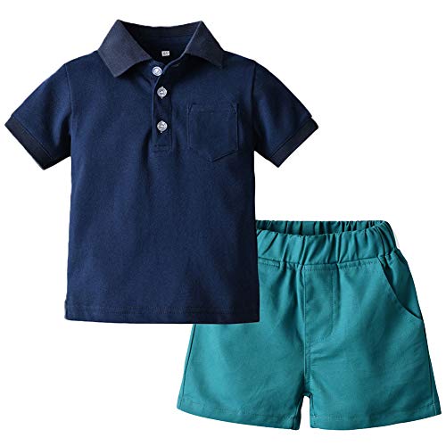 amropi Jungen T-Shirt und Shorts Set Sommer Kurzarm Shirt und Kurze Hose Outfits Bekleidungsset Marine Blau,2-3 Jahre von amropi