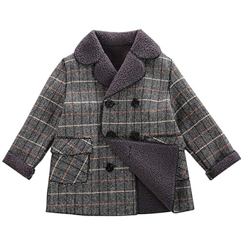 amropi Jungen Winter Mantel Klassischen Doppelten Breasted Trenchcoat Warm Outwear Grau kariert, 4-5 Jahre von amropi