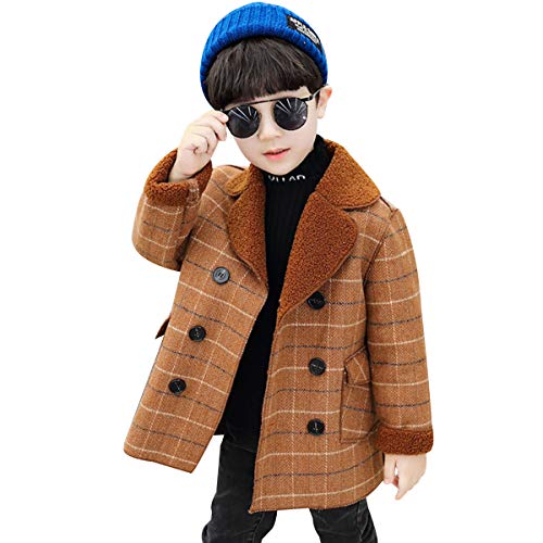 amropi Jungen Winter Mantel Klassischen Doppelten Breasted Trenchcoat Warm Outwear Khaki kariert, 2-3 Jahre von amropi