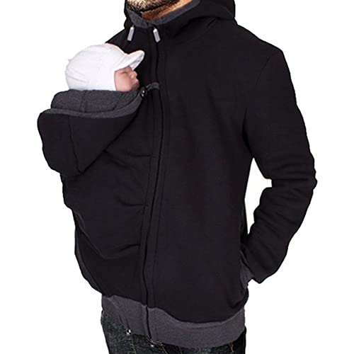 amropi Känguru Hoodie Babytrage Männer Pullover Winter Warme Babytrage Mantel Schwarz,L von amropi