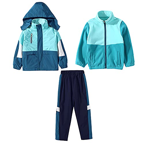 amropi Kinder Jungen 3 Stück Trainingsanzug Kapuzenjacke Mäntel Hose Sportanzug Warm Kleidungsset Blau Licht, 6-7 Jahre von amropi