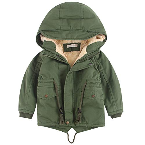 amropi Kinder Jungen Kapuzenjacke mit Fleecefutter Mantel Parka Jacket Jacke Outerwear (Grün, 5-6 Jahre) von amropi