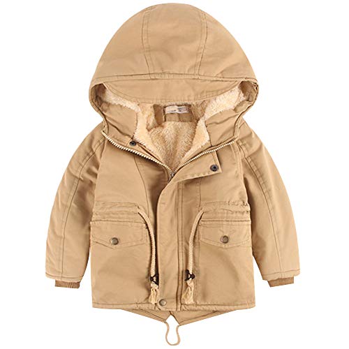 amropi Kinder Jungen Kapuzenjacke mit Fleecefutter Mantel Parka Jacket Jacke Outerwear (Khaki, 3-4 Jahre) von amropi