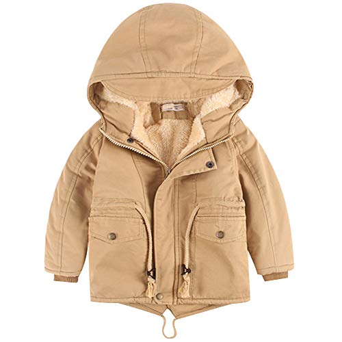 amropi Kinder Jungen Kapuzenjacke mit Fleecefutter Mantel Parka Jacket Jacke Outerwear (Khaki, 6-7 Jahre) von amropi