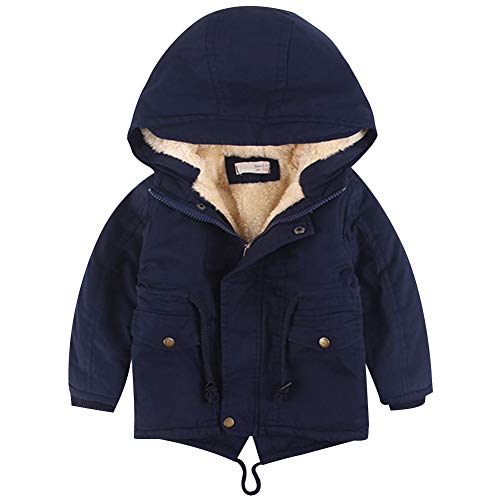 amropi Kinder Jungen Kapuzenjacke mit Fleecefutter Mantel Parka Jacket Jacke Outerwear (Marine, 6-7 Jahre) von amropi