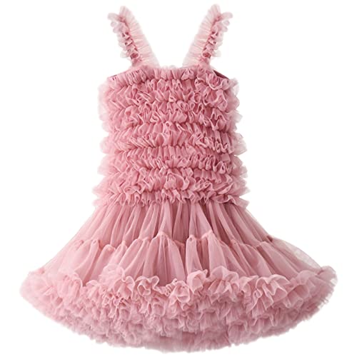 amropi Kinder Mädchen Kleider Tutu Kleid Prinzessin Tüllrock ärmellose Kleidung Sommer Rosa,7-8 Jahre von amropi