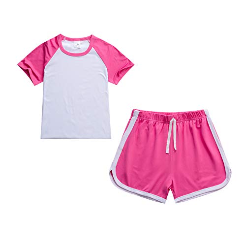 amropi Kinder Mädchen Sommer Outfit Kleidung Kurzarm T-Shirt + Kurze Hosen Set Rosa Rot, 5-6 Jahre von amropi