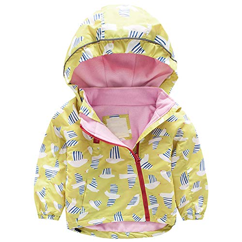 amropi Kinder Mädchen Windbreaker Jacken Regenjacke Kapuzenmantel mit Fleecefutter Gelber Vogel, 2-3 Jahre von amropi