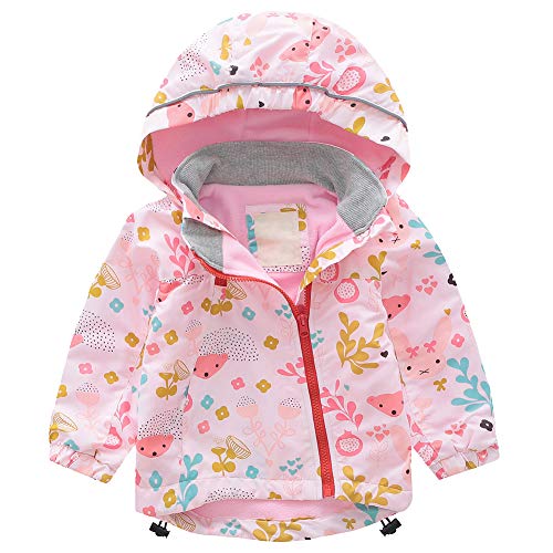 amropi Kinder Mädchen Windbreaker Jacken Regenjacke Kapuzenmantel mit Fleecefutter Hell Rosa, 7-8 Jahre von amropi