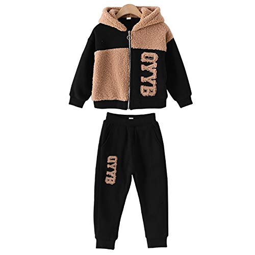 amropi Mädchen Bekleidungsset Hoodie Jacken Mäntel Hose Jogginganzug Trainingsanzug Khaki Schwarz,7-8 Years von amropi