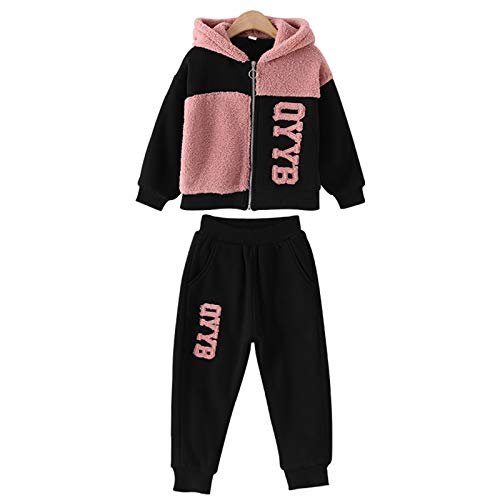 amropi Mädchen Bekleidungsset Hoodie Jacken Mäntel Hose Jogginganzug Trainingsanzug Rosa Schwarz,7-8 Years von amropi