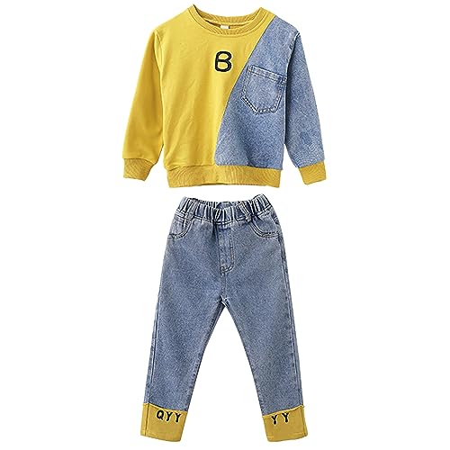 amropi Mädchen Bekleidungsset Sweatshirt Jeans Hose Jogginganzug Trainingsanzug Gelb Blau,7-8Jahre von amropi