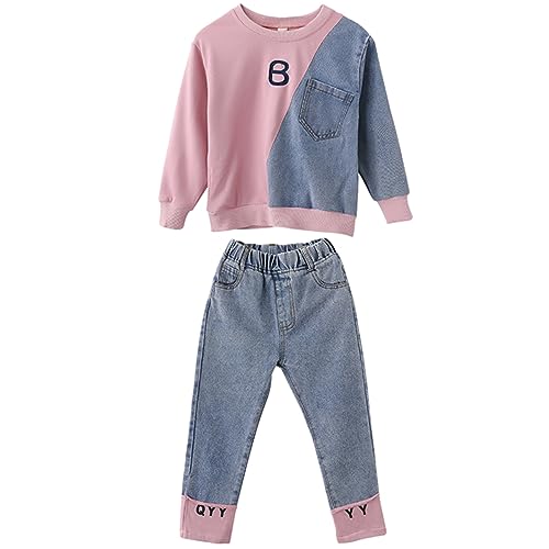 amropi Mädchen Bekleidungsset Sweatshirt Jeans Hose Jogginganzug Trainingsanzug Rosa-1 Blau,7-8Jahre von amropi