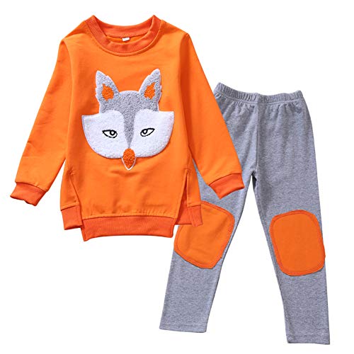 amropi Mädchen Bekleidungsset Sweatshirt und Leggings Hose mit Doppelte Knieschützer Trainingsanzug Orange Grau,6-7 Jahre von amropi