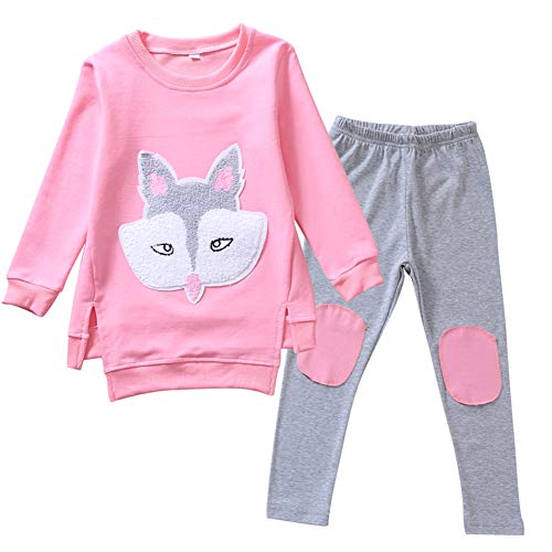 amropi Mädchen Bekleidungsset Sweatshirt und Leggings Hose mit Doppelte Knieschützer Trainingsanzug Rosa Grau,2-3 Jahre von amropi