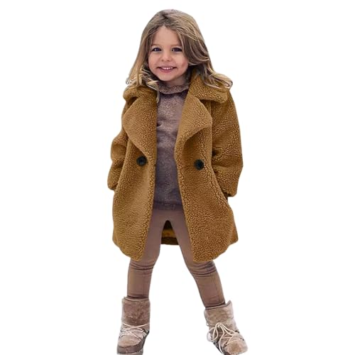 amropi Mädchen Fleecejacke Lang teddyjacke Mantel Winter Warm Parka Trenchcoat Braun,3-4 Jahre von amropi
