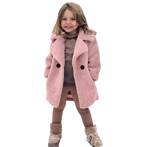 amropi Mädchen Fleecejacke Lang teddyjacke Mantel Winter Warm Parka Trenchcoat Rosa,7-8 Jahre von amropi