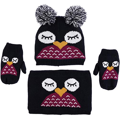 amropi Mädchen Kinder Mütze Handschuhe und Schal Set Bausatz Winterwärme (Schwarz, 6-9 Jahre) von amropi