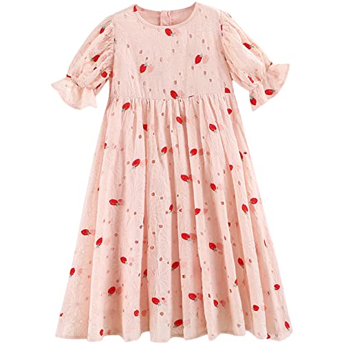 amropi Mädchen Kleider Kurzarm Baumwolle Erdbeere Sommerkleid Prinzessin Kinder Kleid Rosa-2,5-6 Jahre von amropi