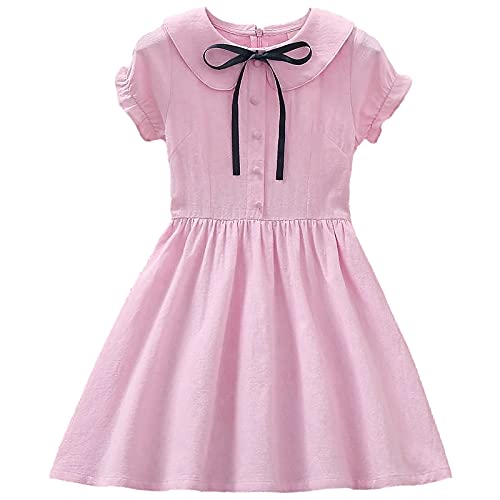 amropi Mädchen Kleider Kurzarm Baumwolle Schleife Sommerkleid Prinzessin Kinder Kleid Rosa,5-6 Jahre von amropi