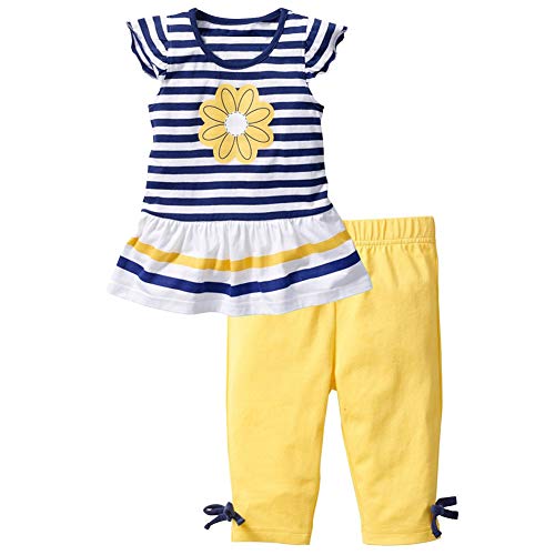 amropi Mädchen Kurzarm Gestreift T-Shirt + Leggings Hosen Kinder Sommer Kleidung Set Blau Gelb,1-2 Jahre von amropi