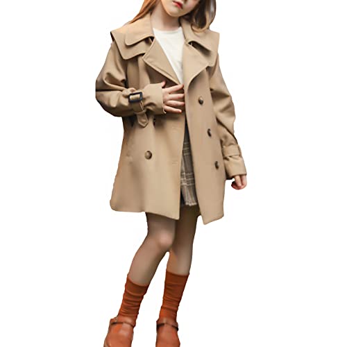 amropi Mädchen Langarm Trenchcoat mit Gürtel Einfarbig Windjacke Parka (Khaki-2,10-13 Jahre) von amropi