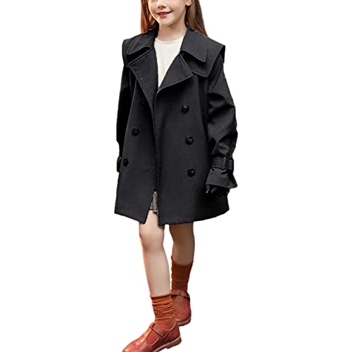 amropi Mädchen Langarm Trenchcoat mit Gürtel Einfarbig Windjacke Parka (Schwarz-2,8-10 Jahre) von amropi