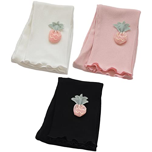 amropi Mädchen Leggings 3er Pack Lange Hosen Kinder Ananas Strumpfhosen Weiß Rosa Schwarz,6-7 Jahre von amropi