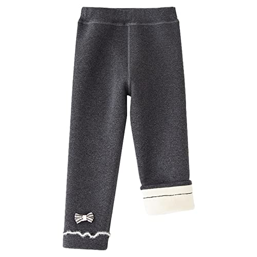 amropi Mädchen Leggings Warm Pelz gefüttert Hosen Schleifenknoten Winterhosen Grau Dunkel,2-3 Jahre von amropi