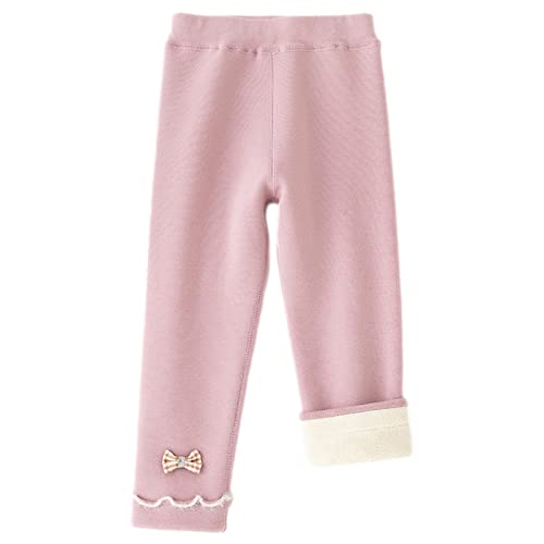 amropi Mädchen Leggings Warm Pelz gefüttert Hosen Schleifenknoten Winterhosen Rosa,4-5 Jahre von amropi