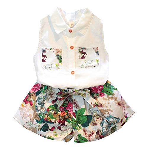 amropi Mädchen Taschen Shirt Tops und Blumen Shorts Bekleidungssets (Weiß,4-5 Jahre) von amropi