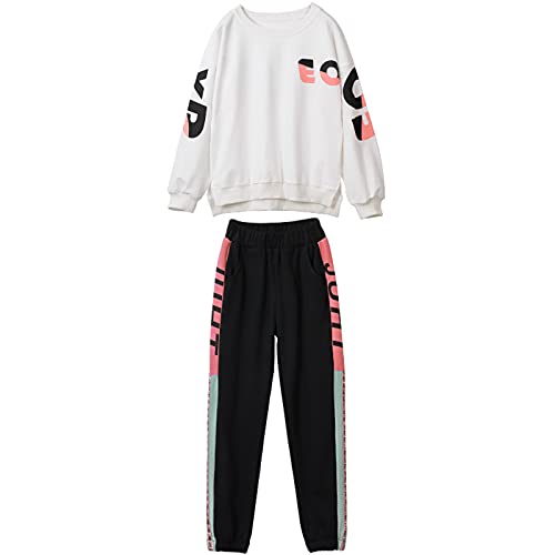amropi Mädchen Trainingsanzug Gestreift Pullover Sweatshirt Jogging Hose Bekleidungsset Weiß Schwarz,3-4 Jahre von amropi