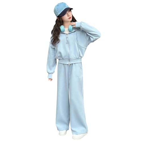 amropi Mädchen Trainingsanzug Kapuzenjacke und Hose Jogginganzug Bekleidungsset Blau,9-10 Jahre von amropi